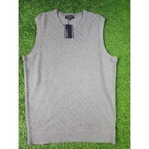 Roundtree & Yorke Sweater Vest Mens LT Gray V Neck Herringbone Knit Sleeveless